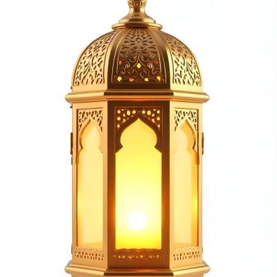 A Golden Ramadan Lantern Hanging From A Chain Ornate Design Warm Glow Emanating From Within Isolated On A White Background Festive Decoration 12 5e9b