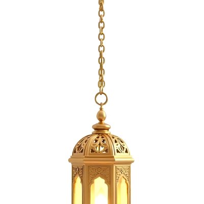 A Golden Ramadan Lantern Hanging From A Chain Ornate Design Warm Glow Emanating From Within Isolated On A White Background Festive Decoration 20 2638