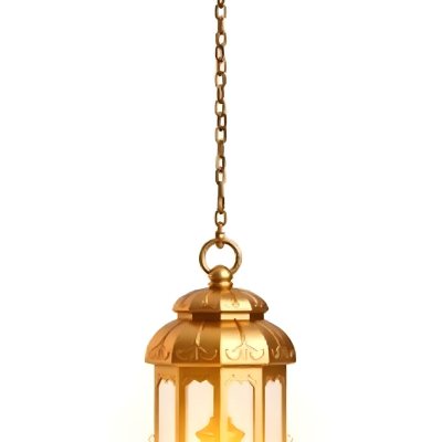 A Golden Ramadan Lantern Hanging From A Chain Ornate Design Warm Glow Emanating From Within Isolated On A White Background Festive Decoration 7 5cb9