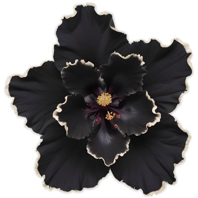 A Large Black Flower With Delicate White Edges Resembling A Hibiscus Or Peony The Petals Have A Velvety Textured Appearance And The Center Contains A Cluster Of Small Dark Stamens 10 Ab8a