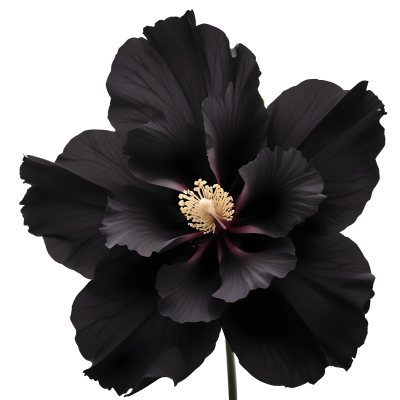 A Large Black Flower With Delicate White Edges Resembling A Hibiscus Or Peony The Petals Have A Velvety Textured Appearance And The Center Contains A Cluster Of Small Dark Stamens 12 B9c9