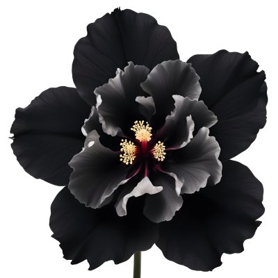 A Large Black Flower With Delicate White Edges Resembling A Hibiscus Or Peony The Petals Have A Velvety Textured Appearance And The Center Contains A Cluster Of Small Dark Stamens 5 Ea69