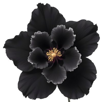 A Large Black Flower With Delicate White Edges Resembling A Hibiscus Or Peony The Petals Have A Velvety Textured Appearance And The Center Contains A Cluster Of Small Dark Stamens 7 82bd