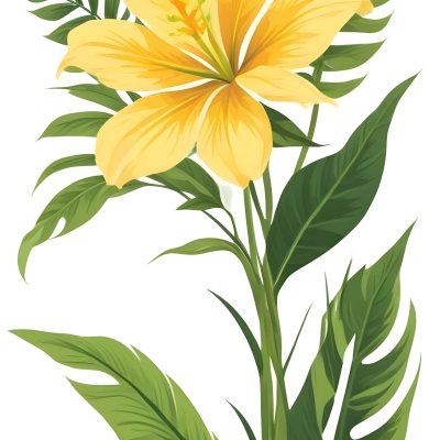 A Large Yellow And Green Flower With Long Green Leaves Likely A Tulip Or Similar Flower The Flower Has A Vibrant Detailed Appearance With Intricate Petals And A Prominent Center The Background 106 316a