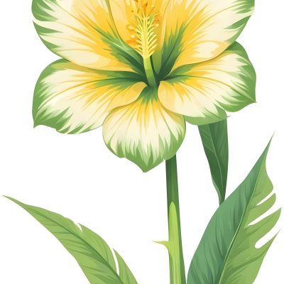 A Large Yellow And Green Flower With Long Green Leaves Likely A Tulip Or Similar Flower The Flower Has A Vibrant Detailed Appearance With Intricate Petals And A Prominent Center The Background 53 Fca4