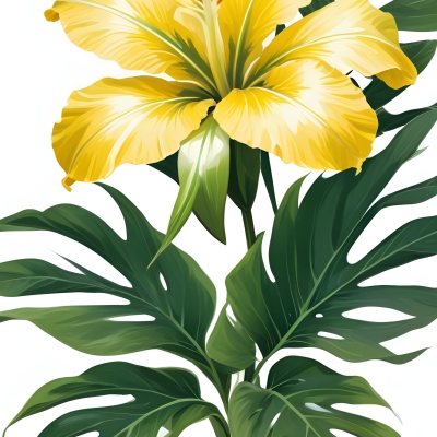 A Large Yellow And Green Flower With Long Green Leaves Likely A Tulip Or Similar Flower The Flower Has A Vibrant Detailed Appearance With Intricate Petals And A Prominent Center The Background 6 C573