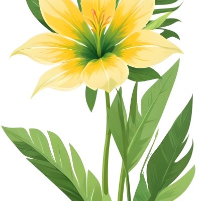A Large Yellow And Green Flower With Long Green Leaves Likely A Tulip Or Similar Flower The Flower Has A Vibrant Detailed Appearance With Intricate Petals And A Prominent Center The Background 62 577c