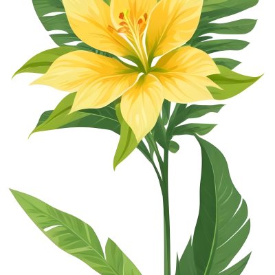 A Large Yellow And Green Flower With Long Green Leaves Likely A Tulip Or Similar Flower The Flower Has A Vibrant Detailed Appearance With Intricate Petals And A Prominent Center The Background 65 Ab1a
