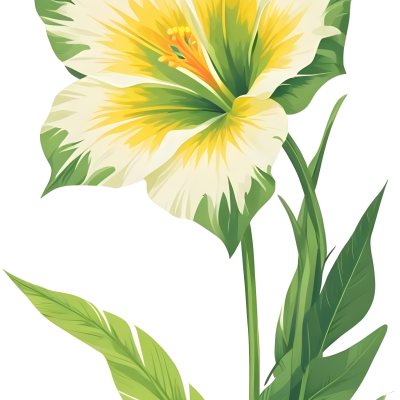 A Large Yellow And Green Flower With Long Green Leaves Likely A Tulip Or Similar Flower The Flower Has A Vibrant Detailed Appearance With Intricate Petals And A Prominent Center The Background 73 Af84