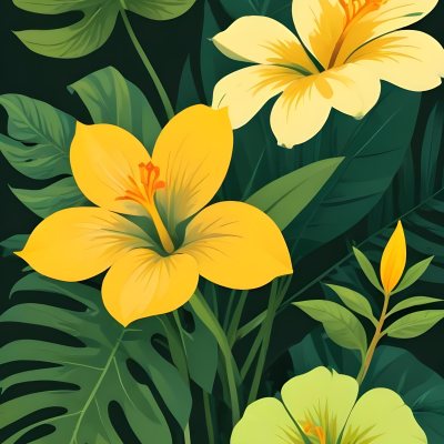 A Large Yellow And Green Flower With Long Green Leaves Likely A Tulip Or Similar Flower The Flower Has A Vibrant Detailed Appearance With Intricate Petals And A Prominent Center The Background 89 D81e
