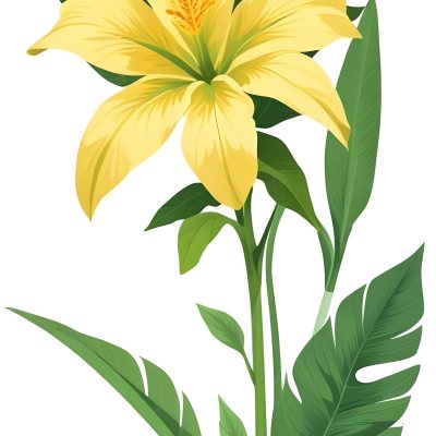 A Large Yellow And Green Flower With Long Green Leaves Likely A Tulip Or Similar Flower The Flower Has A Vibrant Detailed Appearance With Intricate Petals And A Prominent Center The Background 91 2e41