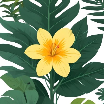 A Large Yellow And Green Flower With Long Green Leaves Likely A Tulip Or Similar Flower The Flower Has A Vibrant Detailed Appearance With Intricate Petals And A Prominent Center The Background 93 A3aa