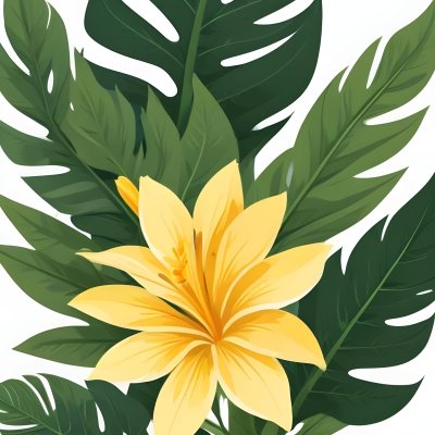 A Large Yellow And Green Flower With Long Green Leaves Likely A Tulip Or Similar Flower The Flower Has A Vibrant Detailed Appearance With Intricate Petals And A Prominent Center The Background 96 3df1