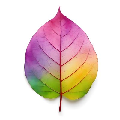 A Leaf With Vibrant Rainbow Colors Transitioning From Pink To Yellow With Detailed Veins Isolated On A Clean White Background Showcasing Its Unique And Colorful Appearance 17 34bb