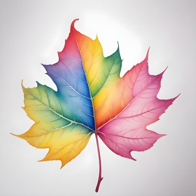 A Leaf With Vibrant Rainbow Colors Transitioning From Pink To Yellow With Detailed Veins Isolated On A Clean White Background Showcasing Its Unique And Colorful Appearance 2 415a