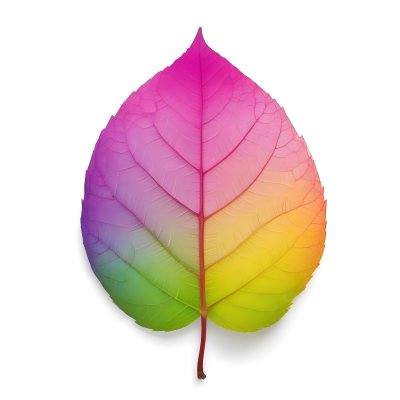 A Leaf With Vibrant Rainbow Colors Transitioning From Pink To Yellow With Detailed Veins Isolated On A Clean White Background Showcasing Its Unique And Colorful Appearance 26 72e4