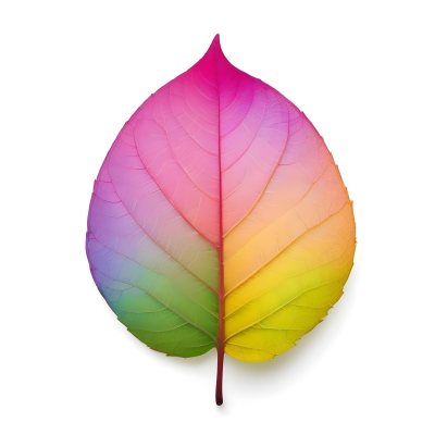 A Leaf With Vibrant Rainbow Colors Transitioning From Pink To Yellow With Detailed Veins Isolated On A Clean White Background Showcasing Its Unique And Colorful Appearance 27 Ea66