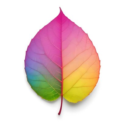 A Leaf With Vibrant Rainbow Colors Transitioning From Pink To Yellow With Detailed Veins Isolated On A Clean White Background Showcasing Its Unique And Colorful Appearance 39 F82f