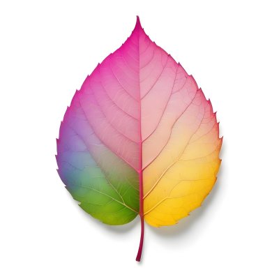 A Leaf With Vibrant Rainbow Colors Transitioning From Pink To Yellow With Detailed Veins Isolated On A Clean White Background Showcasing Its Unique And Colorful Appearance 45 06a1