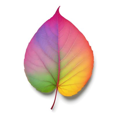 A Leaf With Vibrant Rainbow Colors Transitioning From Pink To Yellow With Detailed Veins Isolated On A Clean White Background Showcasing Its Unique And Colorful Appearance 46 9c16