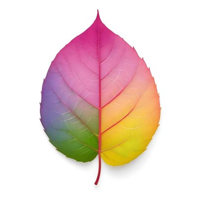 A Leaf With Vibrant Rainbow Colors Transitioning From Pink To Yellow With Detailed Veins Isolated On A Clean White Background Showcasing Its Unique And Colorful Appearance 51 B46b