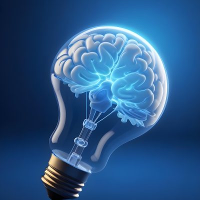 A Light Bulb With A Brain Inside The Brain Is Blue And Glowing The Background Is Blue And Gradient 14 85d0