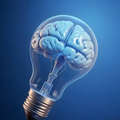 A Light Bulb With A Brain Inside The Brain Is Blue And Glowing The Background Is Blue And Gradient 16 3d10