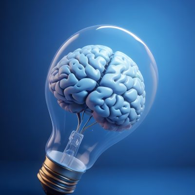 A Light Bulb With A Brain Inside The Brain Is Blue And Glowing The Background Is Blue And Gradient 20 6311