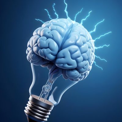 A Light Bulb With A Brain Inside The Brain Is Blue And Glowing The Background Is Blue And Gradient 21 2f5e