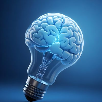 A Light Bulb With A Brain Inside The Brain Is Blue And Glowing The Background Is Blue And Gradient 23 3937