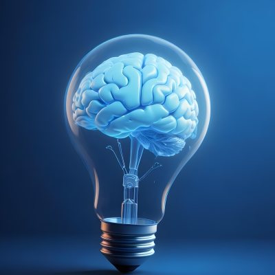A Light Bulb With A Brain Inside The Brain Is Blue And Glowing The Background Is Blue And Gradient 25 4985