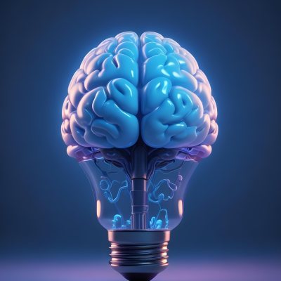 A Light Bulb With A Brain Inside The Brain Is Blue And Glowing The Background Is Blue And Gradient 9 1713