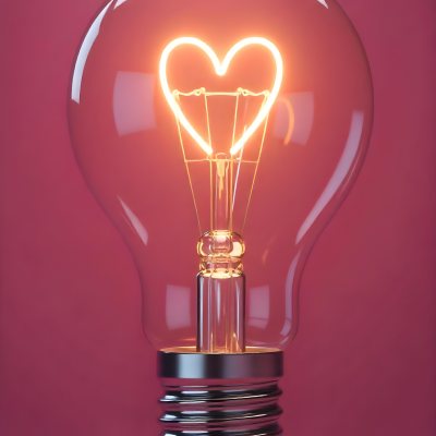 A Light Bulb With A Heart Shaped Filament Glowing With A Warm Light The Background Is A Solid Pink Color Creating A Simple And Modern Design 10 0543