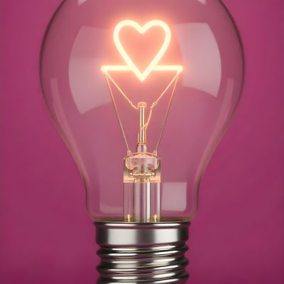 A Light Bulb With A Heart Shaped Filament Glowing With A Warm Light The Background Is A Solid Pink Color Creating A Simple And Modern Design 12 597d