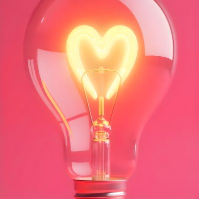 A Light Bulb With A Heart Shaped Filament Glowing With A Warm Light The Background Is A Solid Pink Color Creating A Simple And Modern Design 14 7e1d