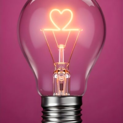 A Light Bulb With A Heart Shaped Filament Glowing With A Warm Light The Background Is A Solid Pink Color Creating A Simple And Modern Design 14 C3ad