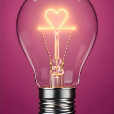 A Light Bulb With A Heart Shaped Filament Glowing With A Warm Light The Background Is A Solid Pink Color Creating A Simple And Modern Design 16 6944