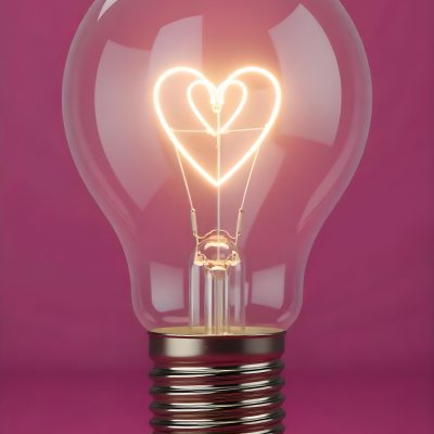 A Light Bulb With A Heart Shaped Filament Glowing With A Warm Light The Background Is A Solid Pink Color Creating A Simple And Modern Design 19 Ebe5
