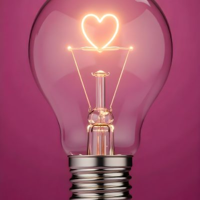 A Light Bulb With A Heart Shaped Filament Glowing With A Warm Light The Background Is A Solid Pink Color Creating A Simple And Modern Design 23 72db