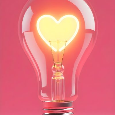 A Light Bulb With A Heart Shaped Filament Glowing With A Warm Light The Background Is A Solid Pink Color Creating A Simple And Modern Design 6 Fdf0