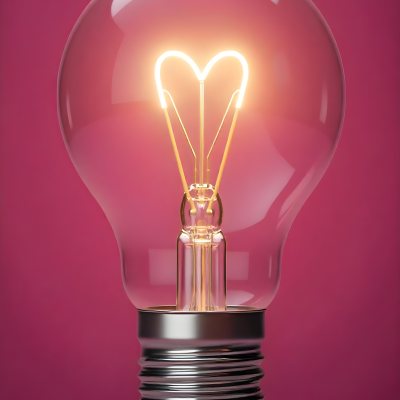 A Light Bulb With A Heart Shaped Filament Glowing With A Warm Light The Background Is A Solid Pink Color Creating A Simple And Modern Design 8 0d2d