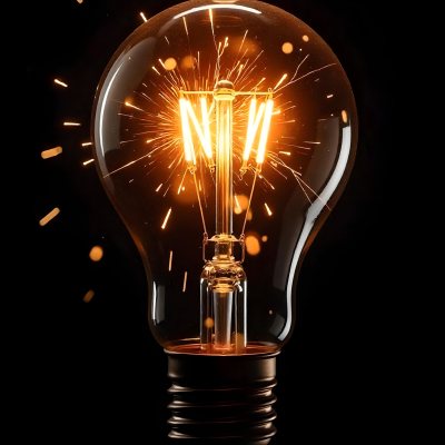 A Light Bulb With Sparks Inside The Background Is Completely Black The Light Bulb Is In The Center Of The Image 10 F737