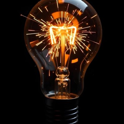 A Light Bulb With Sparks Inside The Background Is Completely Black The Light Bulb Is In The Center Of The Image 15 8b24