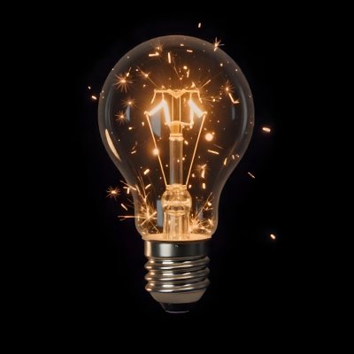 A Light Bulb With Sparks Inside The Background Is Completely Black The Light Bulb Is In The Center Of The Image 16 Fa13