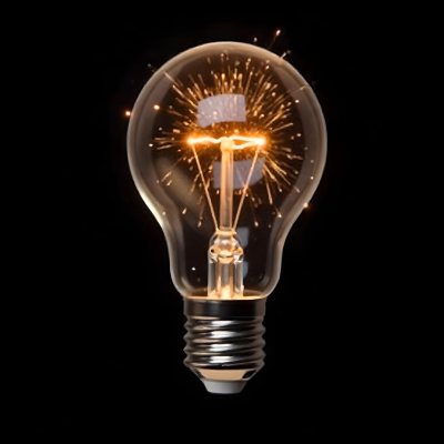 A Light Bulb With Sparks Inside The Background Is Completely Black The Light Bulb Is In The Center Of The Image 4 E50a