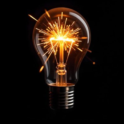 A Light Bulb With Sparks Inside The Background Is Completely Black The Light Bulb Is In The Center Of The Image 7 B01c