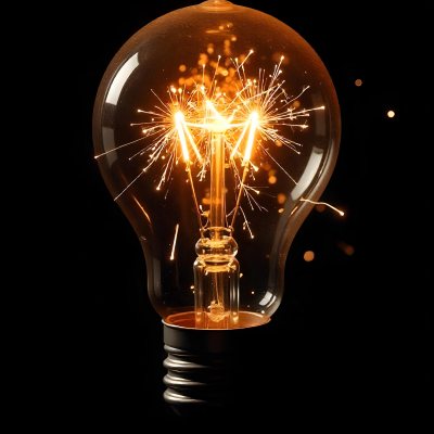 A Light Bulb With Sparks Inside The Background Is Completely Black The Light Bulb Is In The Center Of The Image 9 0ecc