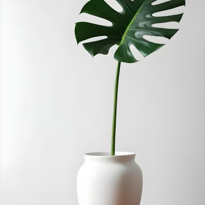 A Monstera Leaf In A White Vase The Background Is A White Wall With A Shadow 1 A557