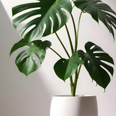 A Monstera Leaf In A White Vase The Background Is A White Wall With A Shadow 10 B377