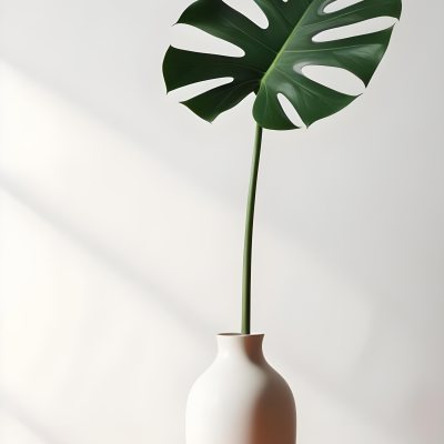 A Monstera Leaf In A White Vase The Background Is A White Wall With A Shadow 23 8e23